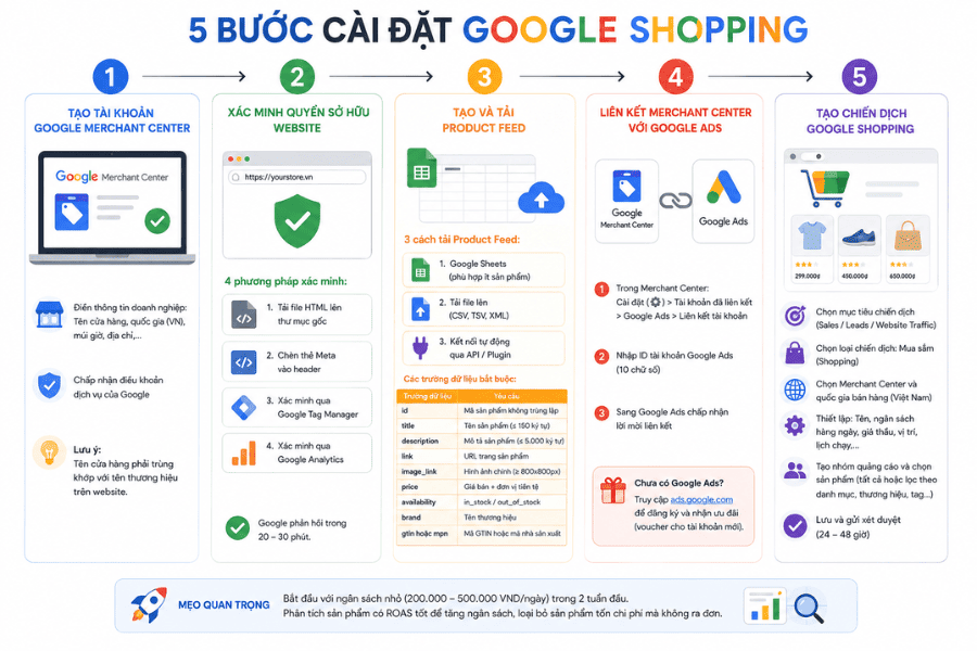 5 bước cài đặt Google Shopping