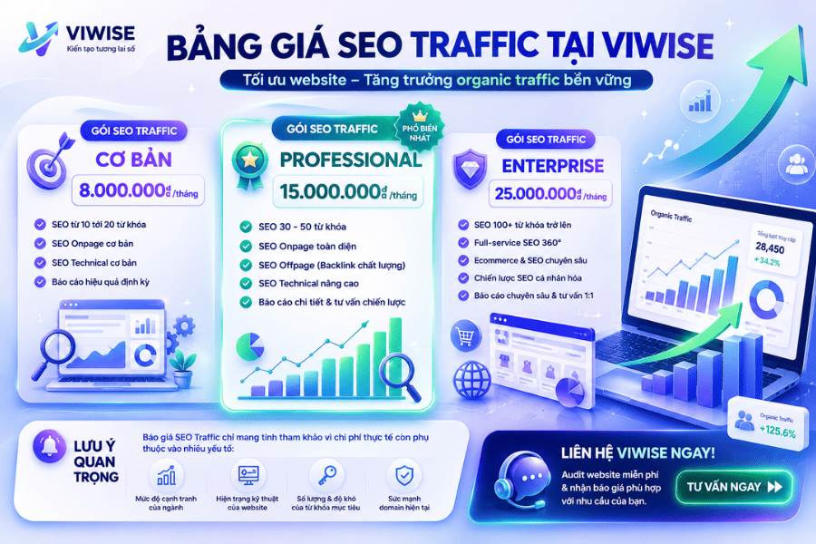 Bảng giá SEO traffic tại Viwise