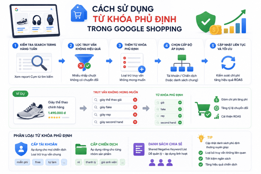 Cách sử dụng từ khóa phủ định trong google shopping