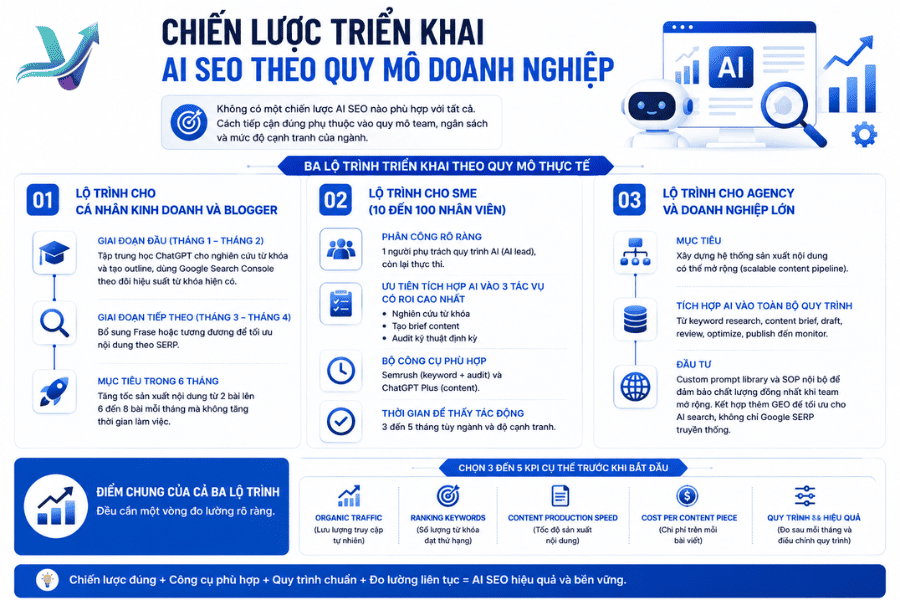 Chiến lược triển khai AI SEO dựa vào quy mô doanh nghiệp