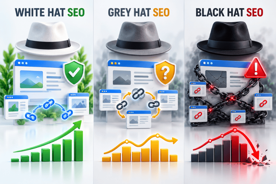 Sự khác biệt giữa white hat, grey hat và black hat SEO