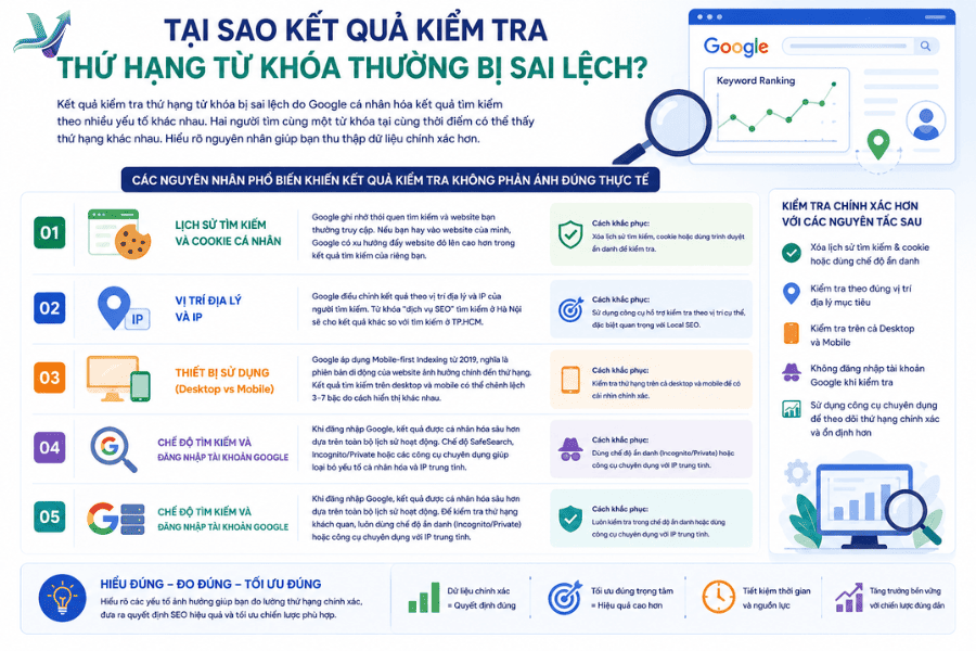 Tại sao kiểm tra thứ hạng từ khóa hay bị sai