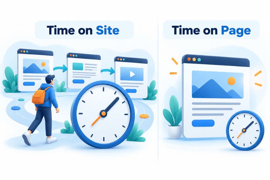 Phân biệt chỉ số Time On Page và Time On Site